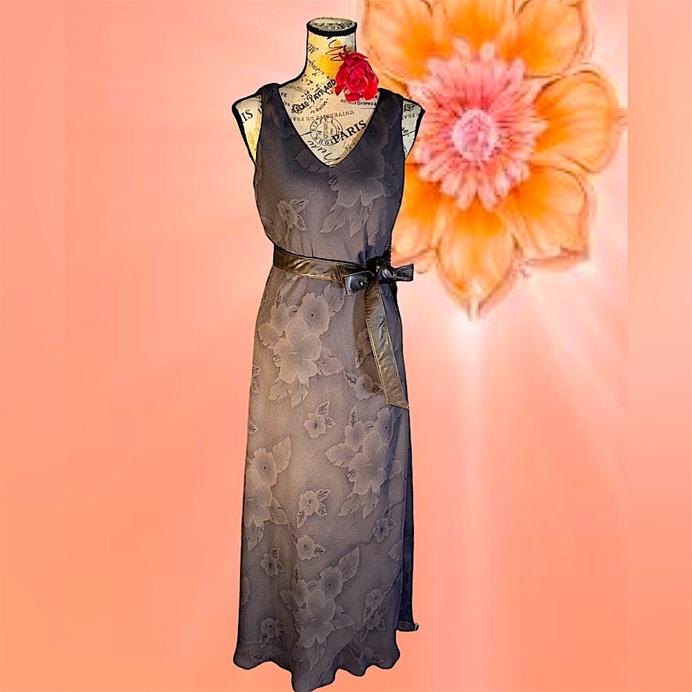 CDC Brown Floral Lace Maxi Dress with Belt